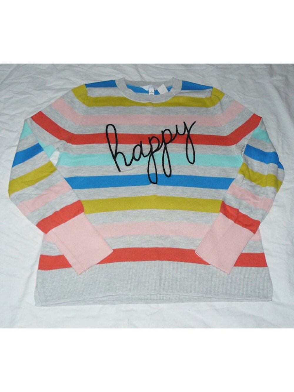 Time and Tru 'Happy' Multi-Color Long Sleeve Sweater , SZ Large 12-14, EUC